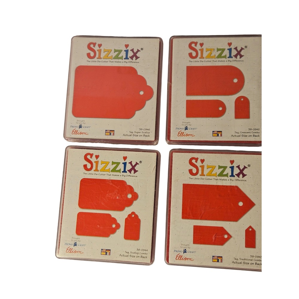 Sizzix Die Cutters Lot of 4 Tag Shapes Provo Craft Ellison Crafting Scrapbooking